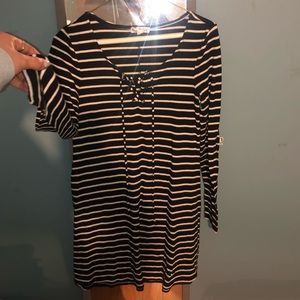 Long Sleeve Black & White Stripped Dress